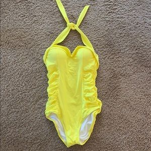Yellow ruffled one piece swimsuit